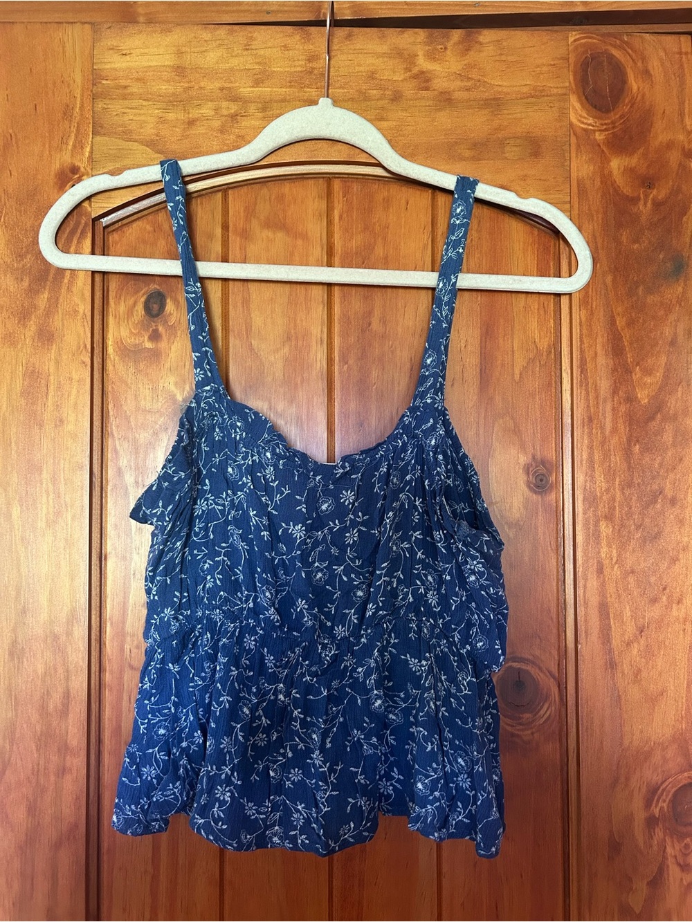 Blue Floral Ruffle Crop Tank Top - Picture 2 of 3
